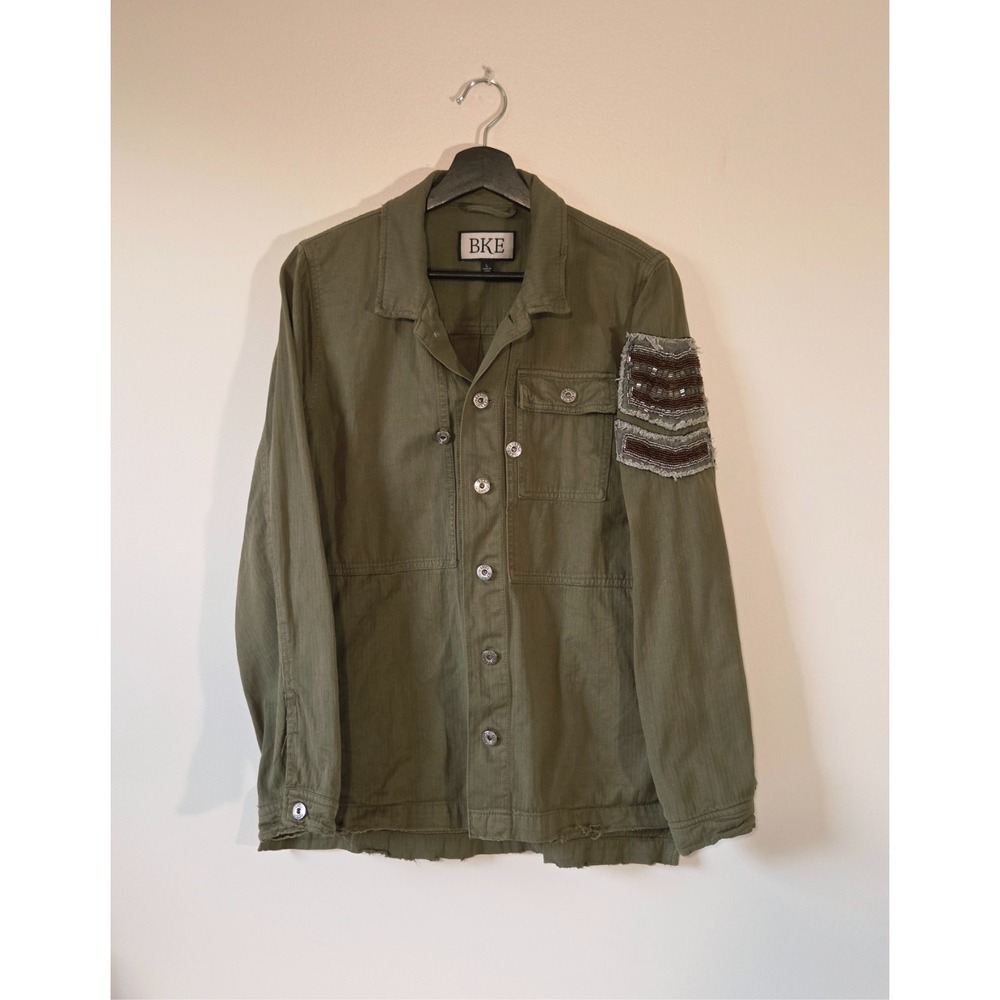 BKE Military Utility Womens Jacket w/Beaded Insignia Size L Boho